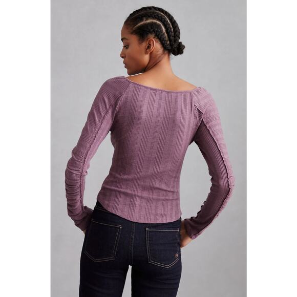 Anthropologie Pilcro Ribbed Ruched-Sleeve Top in Mauve Purple Size M - Picture 11 of 12